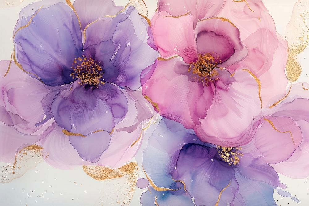 Floral watercolor background painting purple blossom.