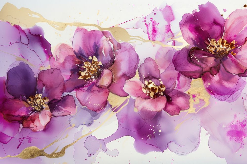 Floral watercolor background purple painting blossom.