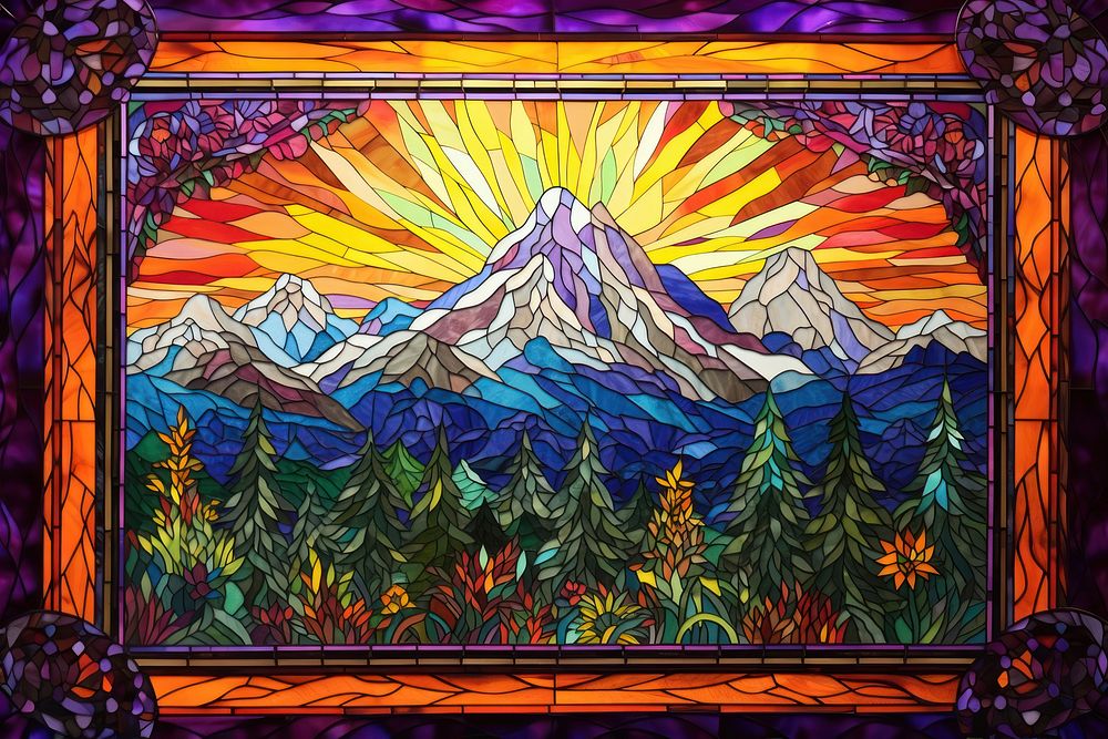 Mountain and rainbow pattern mosaic art backgrounds craft.