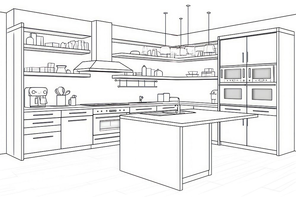 Kitchen furniture cabinet sketch.