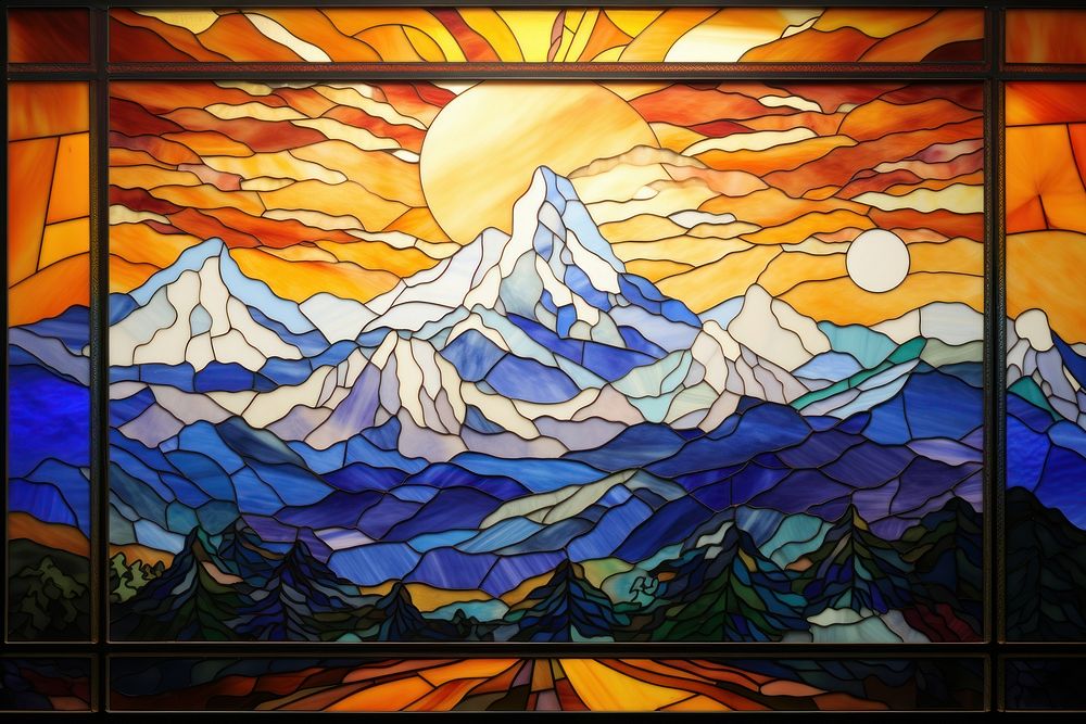 Mountain mosaic border frame art pattern craft.