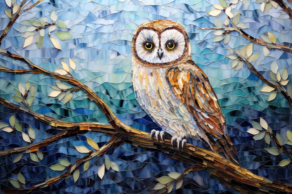Owl mosaic art painting pattern.