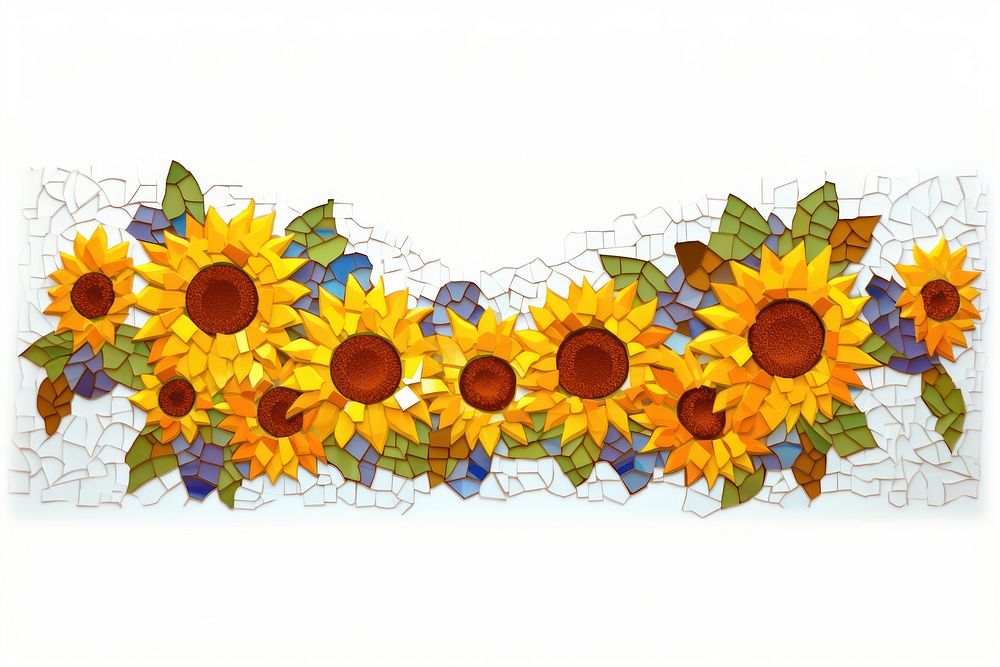 Mosaic sunflowers frame art pattern plant.