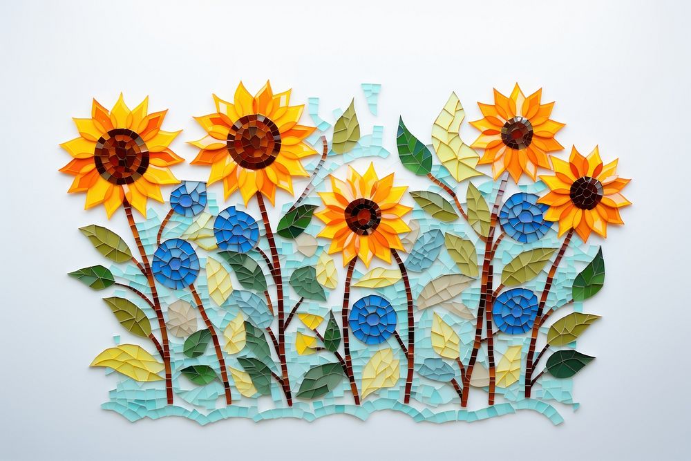 Mosaic sunflowers frame art painting pattern.