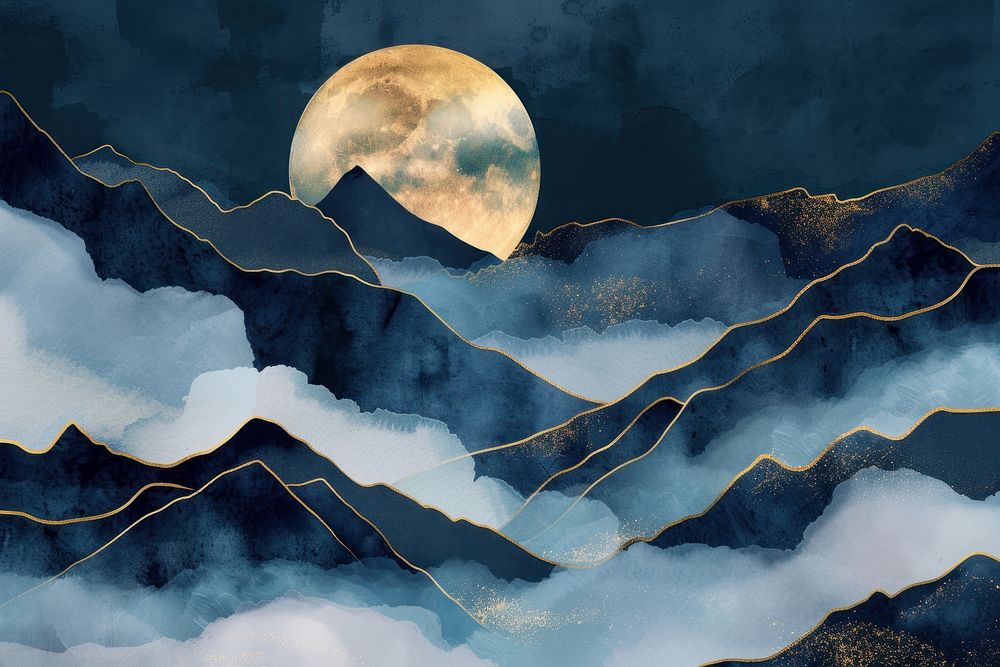 Mountain and Moon watercolor background nature moon backgrounds.