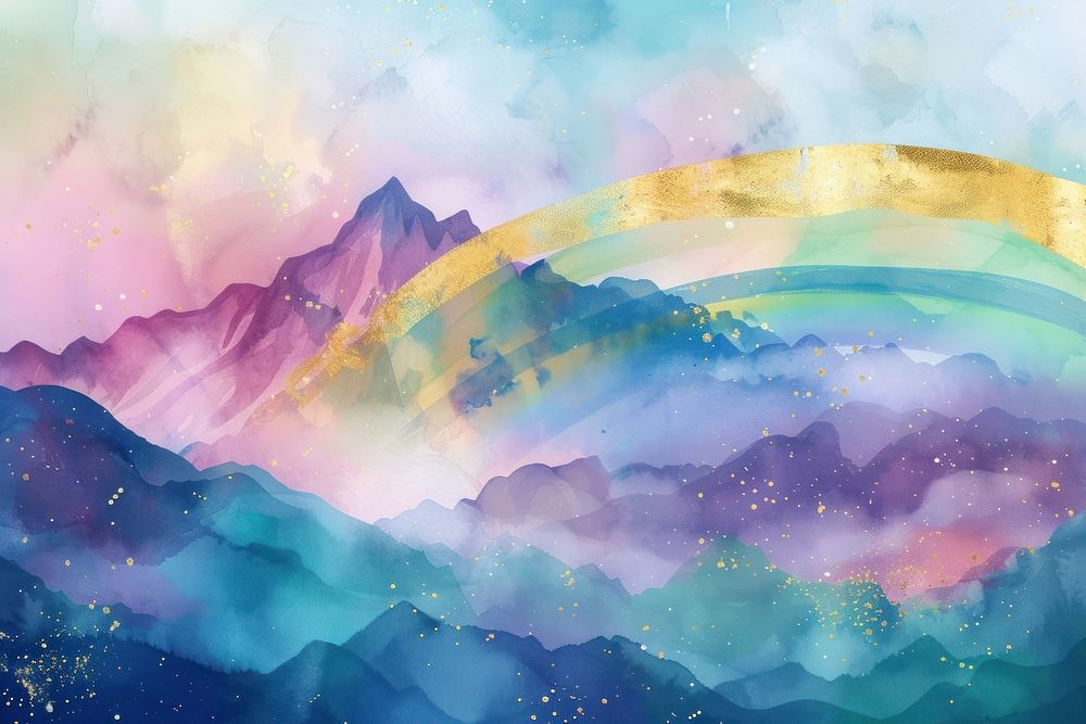 Mountain and Rainbow watercolor background rainbow nature backgrounds.