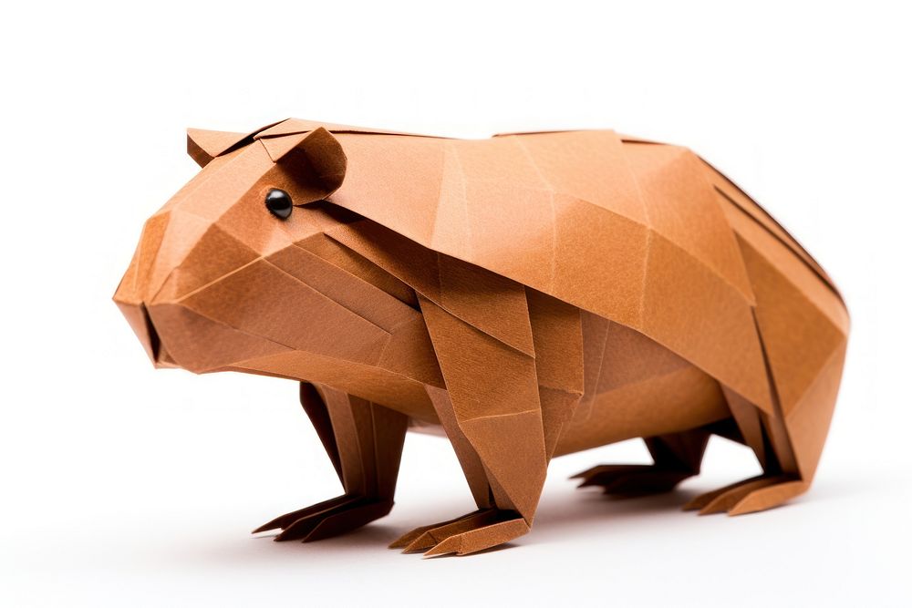 Paper capybara origami art white background.