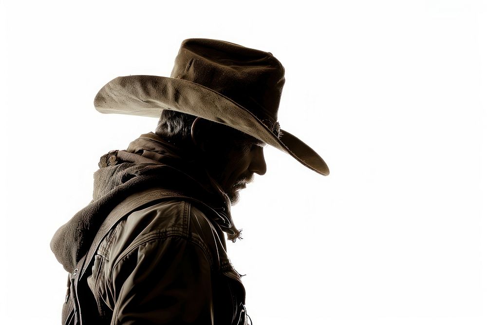 Cowboy adult white background silhouette.