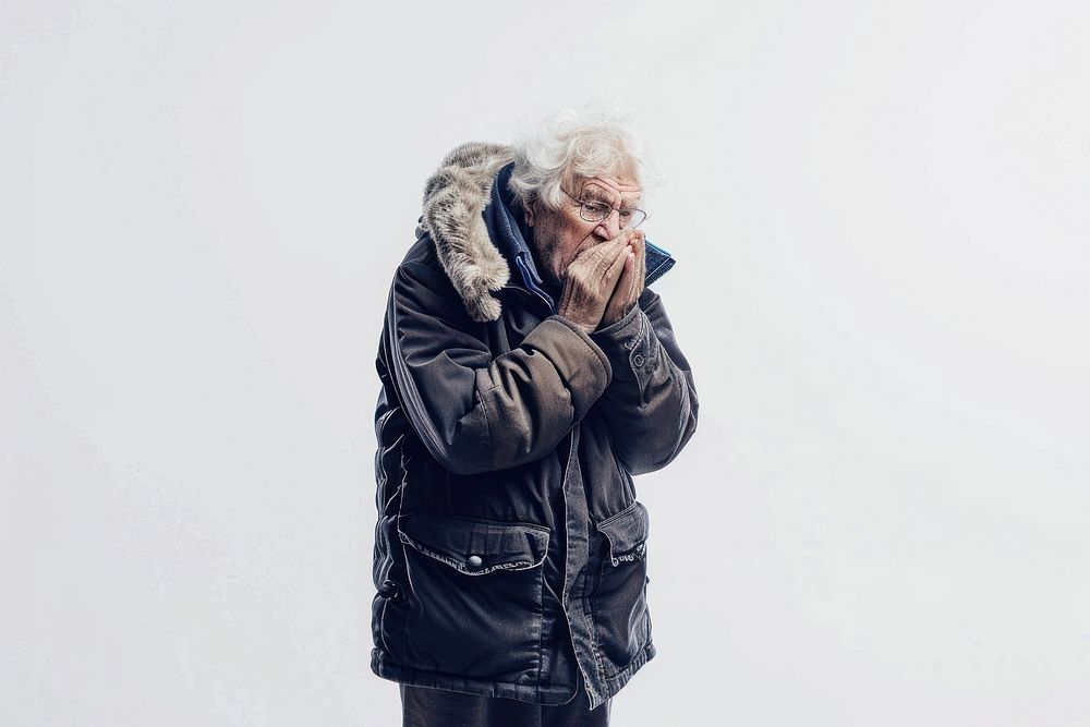 Elderly person have a cough adult white photo.