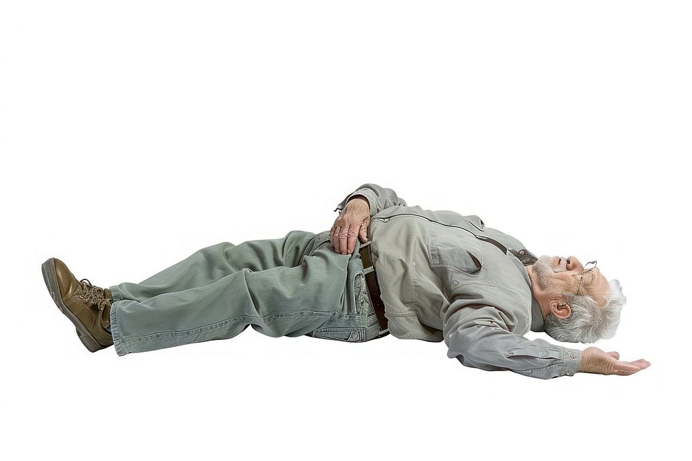 Elderly person have a fever sleeping adult white background.