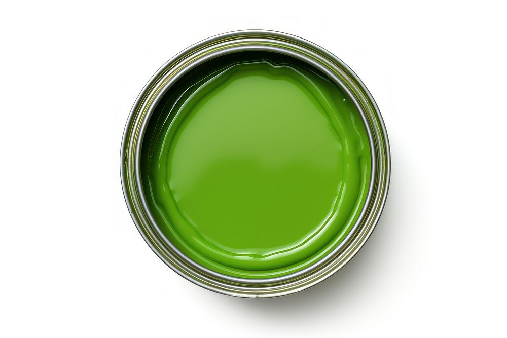 Open green paint can backgrounds white background beverage.