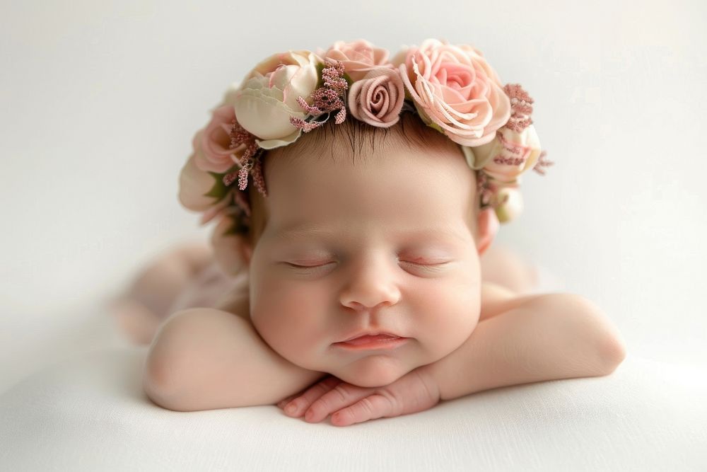 Baby girl portrait newborn flower.