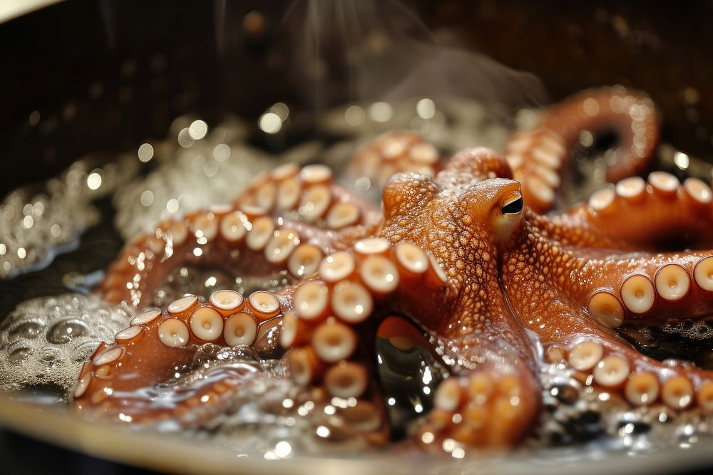 Boil octopus seafood animal invertebrate.