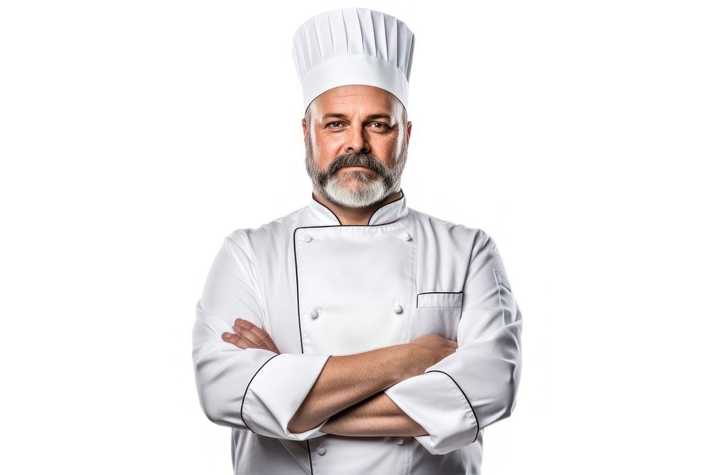 Confident chef portrait adult white background.