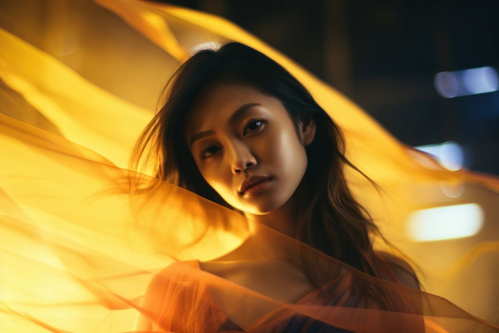 Asian woman light leaks photography portrait adult.