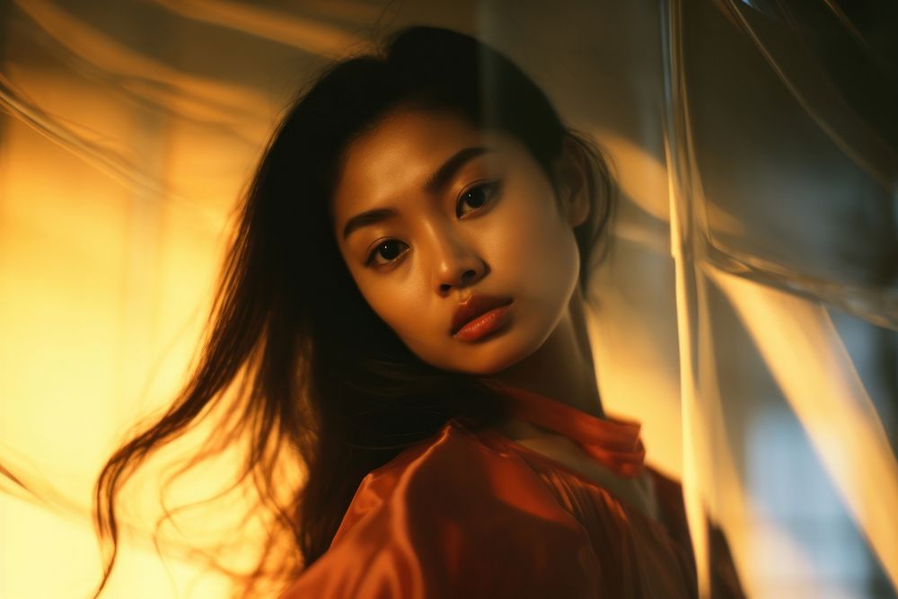 Asian woman light leaks photography portrait adult.