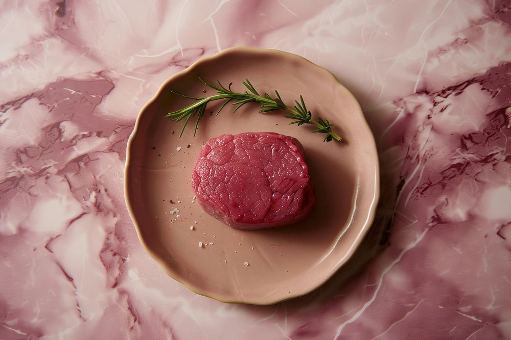 Beef fillet boneless with rosemary sprig plate food meat.