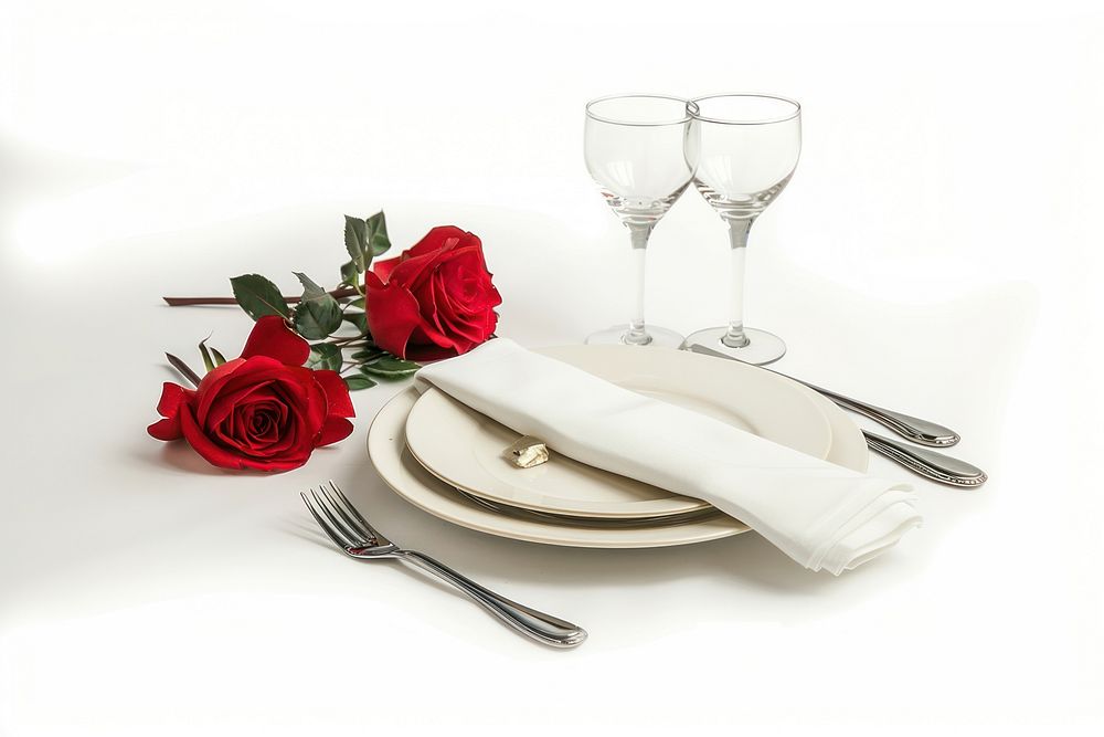 Honeymoon dinner napkin flower plate.