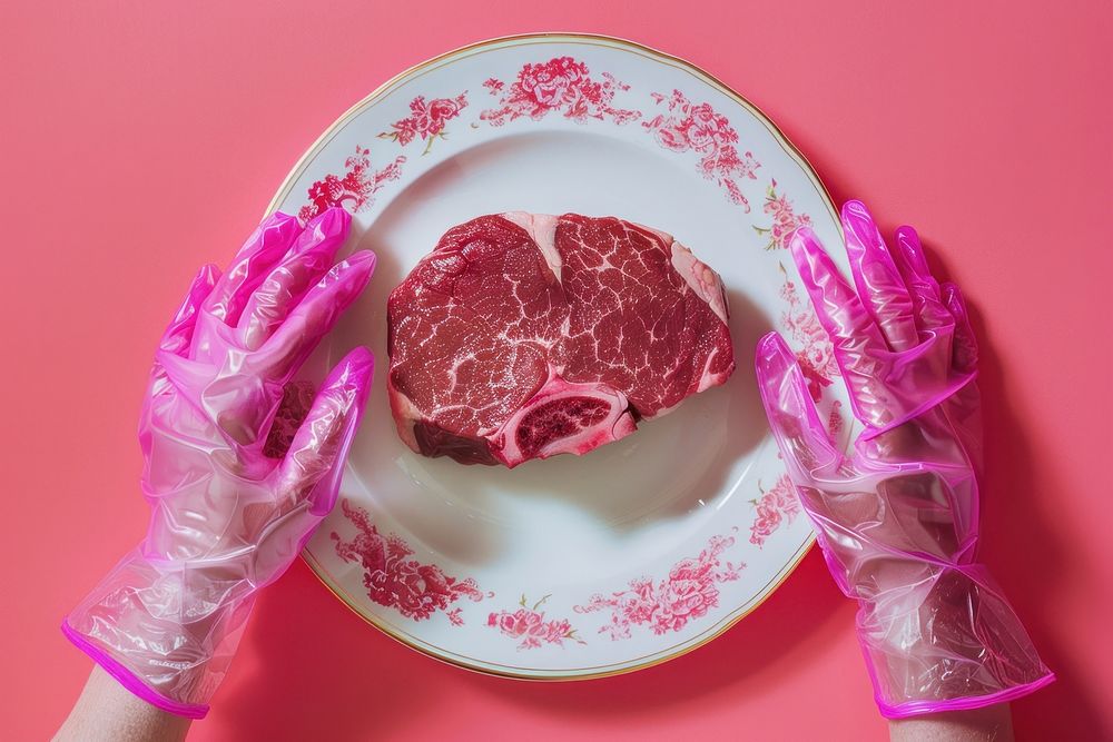 Meat on a plate glove food beef.