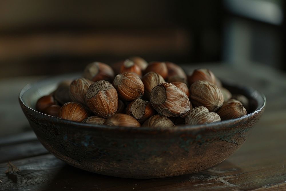 Nuts on bowl plant food freshness.