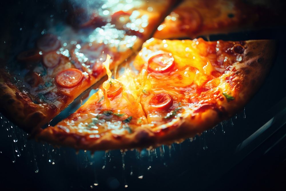 Pizza light leaks food pepperoni freshness.