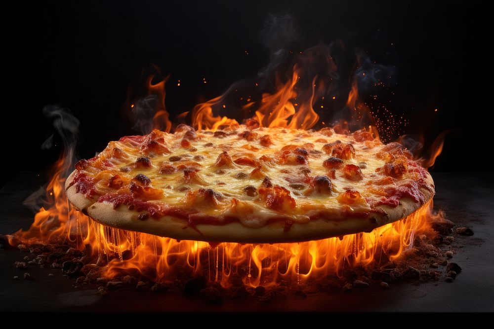 Pizza fire flame food.