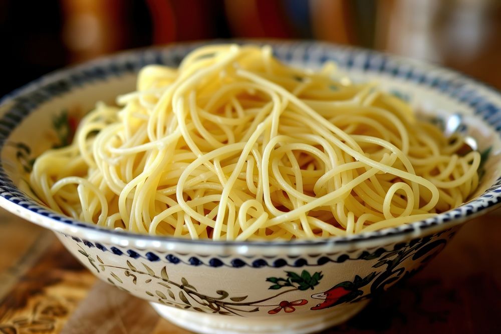 Spaghetti on bowl pasta plate food.