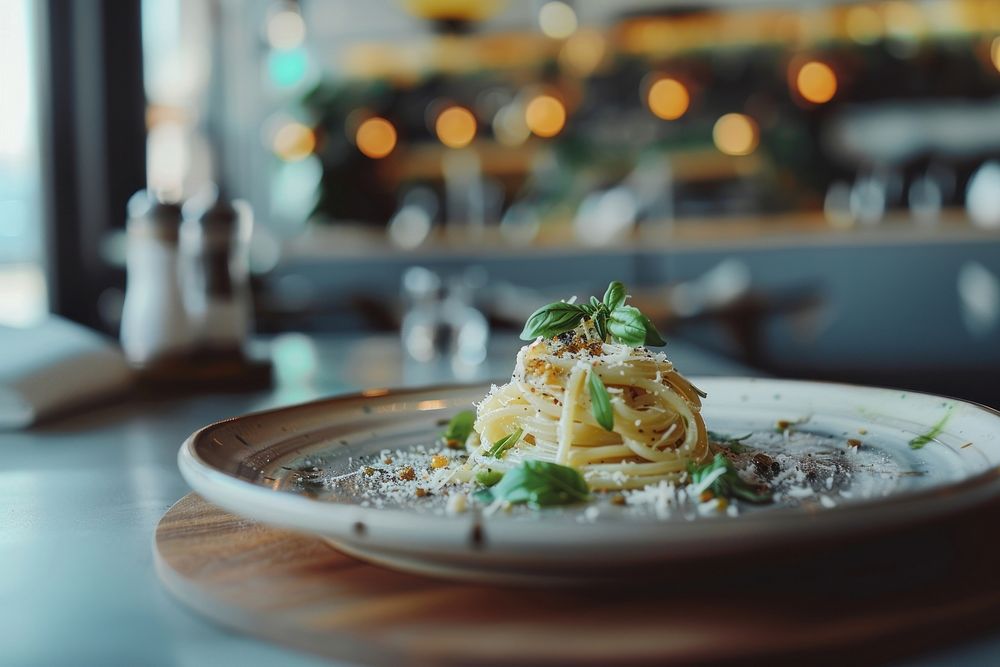 Spaghetti on plate food meal dish.