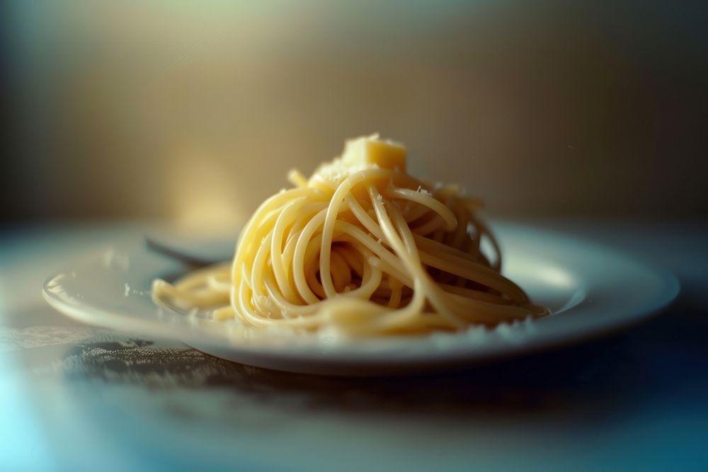 Spaghetti on plate pasta food carbonara.