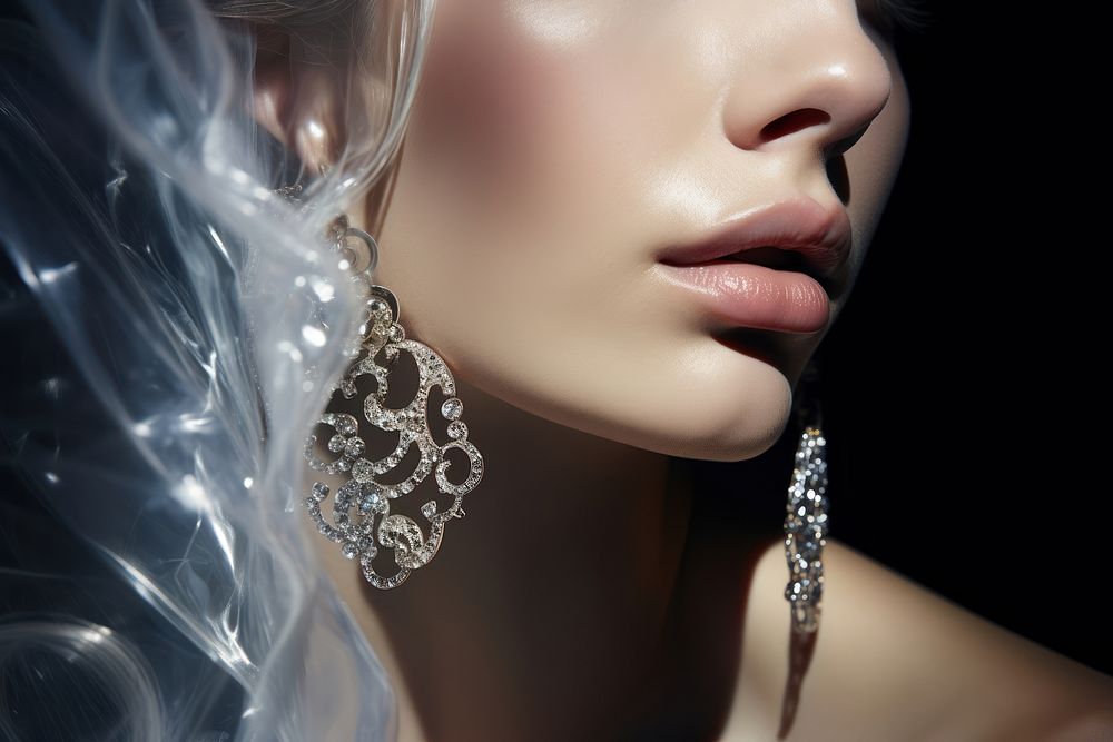 Woman wear luxury earrings necklace jewelry fashion.