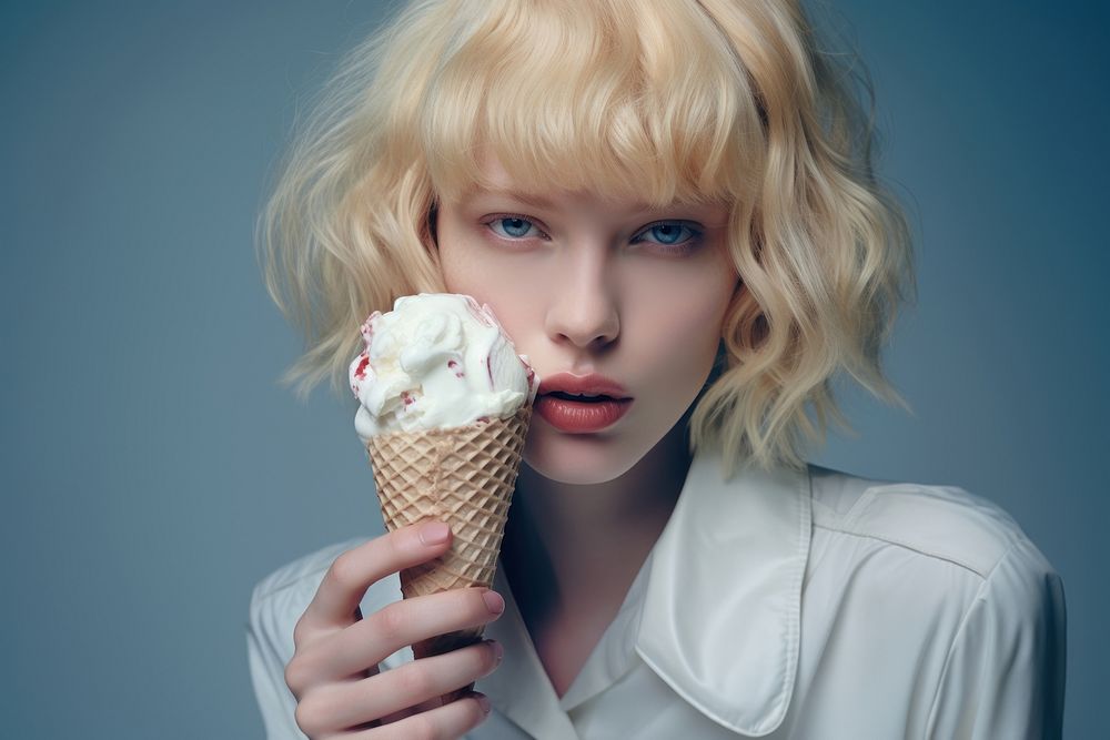 Woman holding ice-cream cone dessert fashion eating.