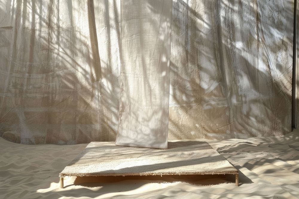 Podium on sand furniture shadow wood.