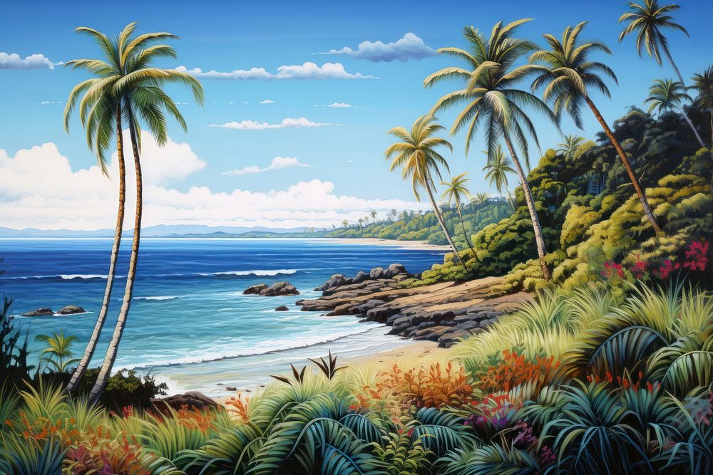 Illustration of a tropical landscape vegetation outdoors.
