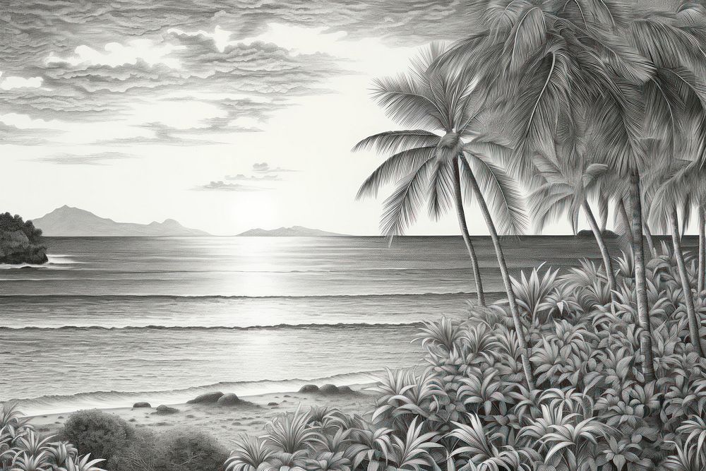 Illustration of a tropical landscape outdoors tropics.