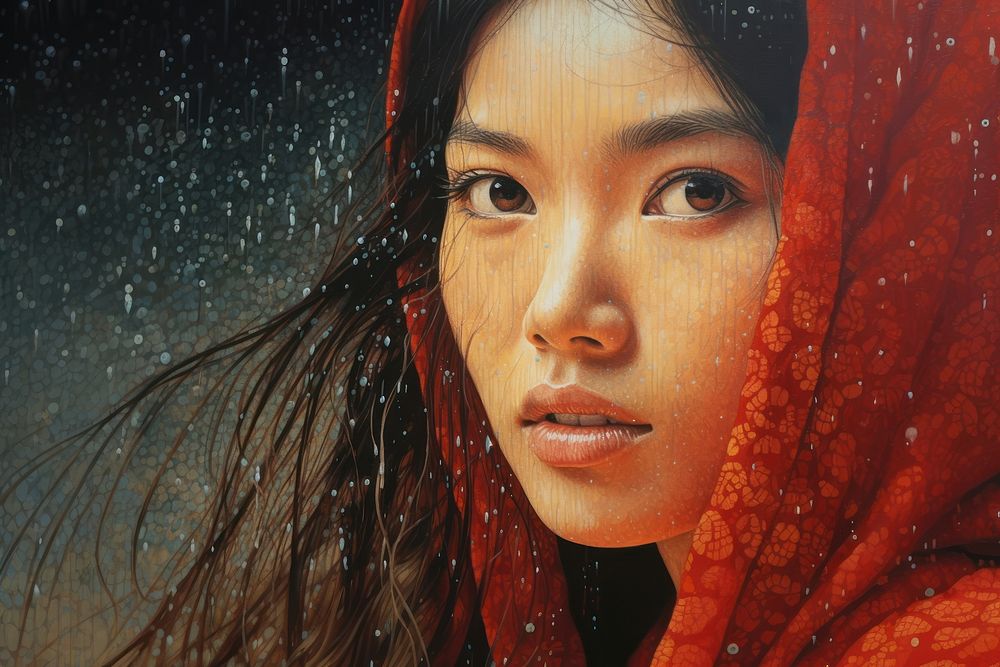 Illustration of a asian woman portrait contemplation photography.
