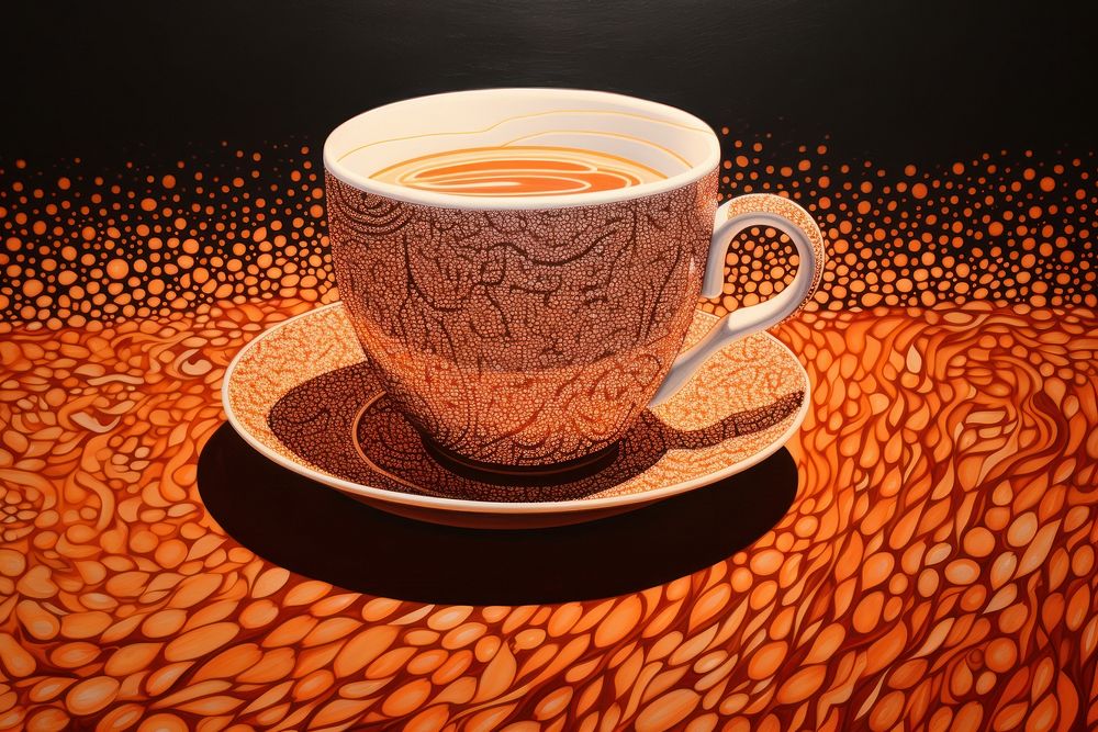 Illustration of a hot chocalate cup coffee saucer drink.