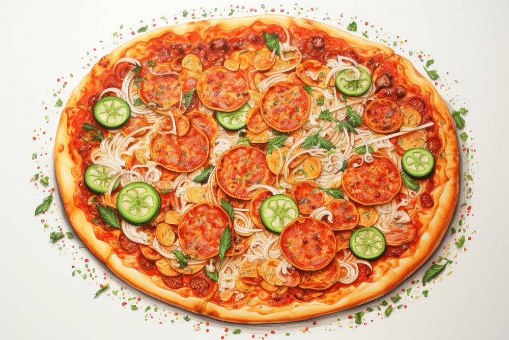Illustration of a pizza food meal dish.