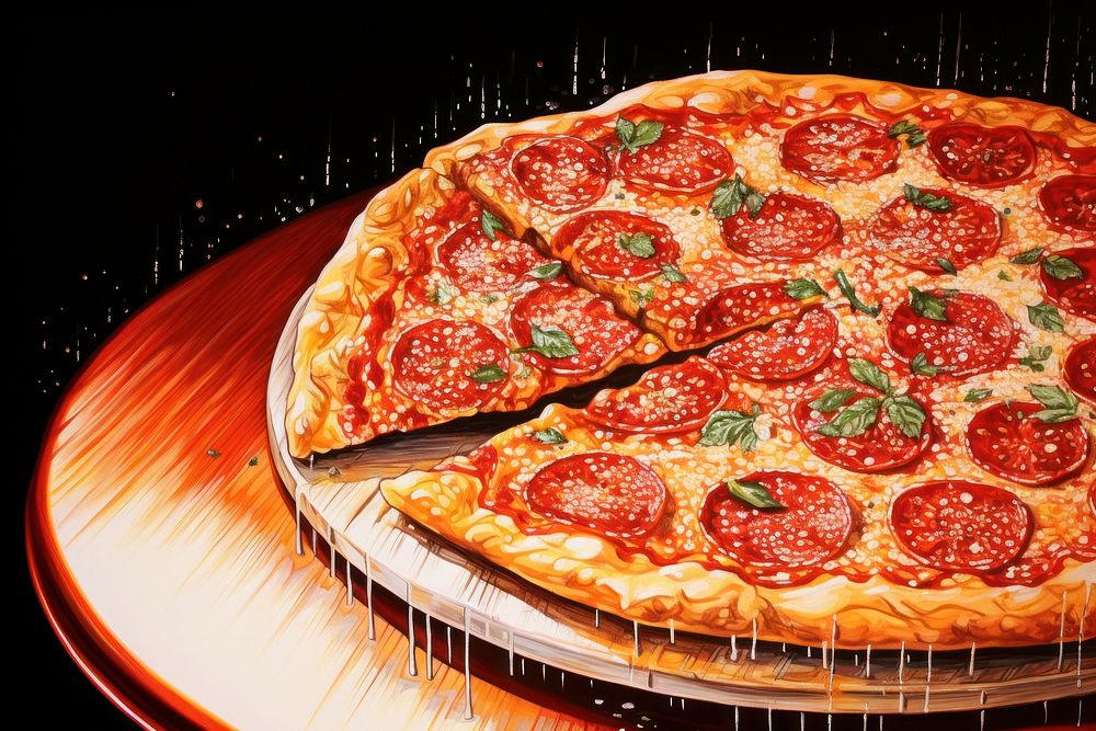 Illustration of a pizza food advertisement pepperoni.