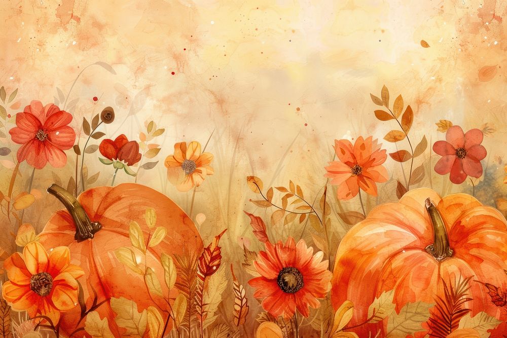 Pumpkin and Autumn Flower watercolor background pumpkin backgrounds painting.