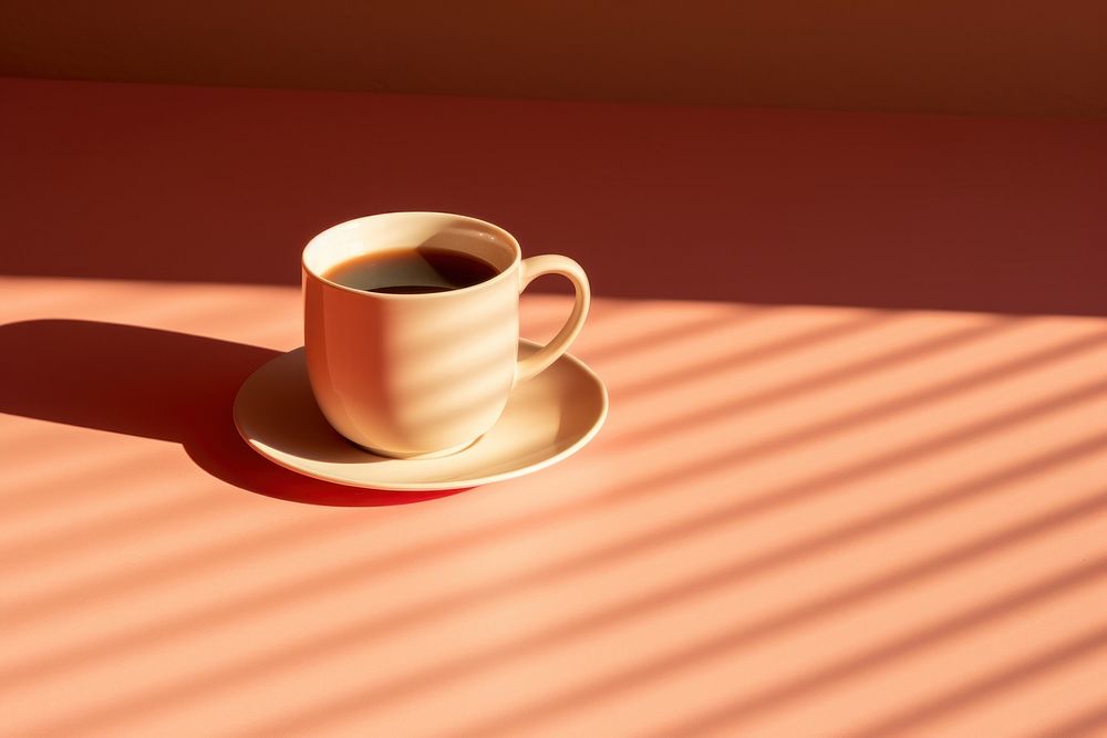 A hot chocolate cup saucer shadow coffee.