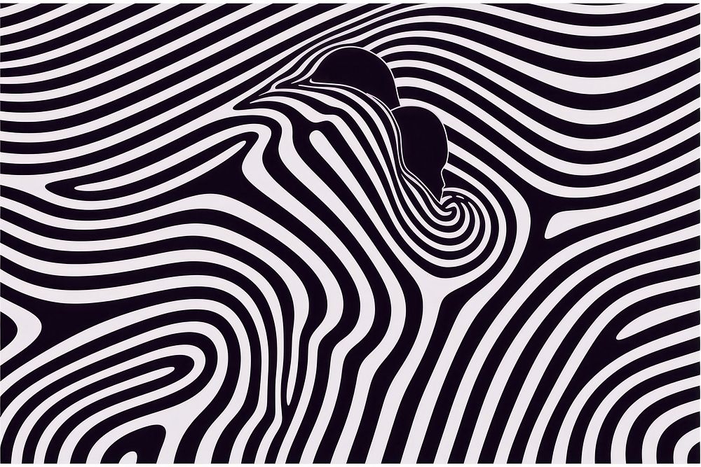 Mind bending flat line illusion poster of Hugging art abstract pattern.