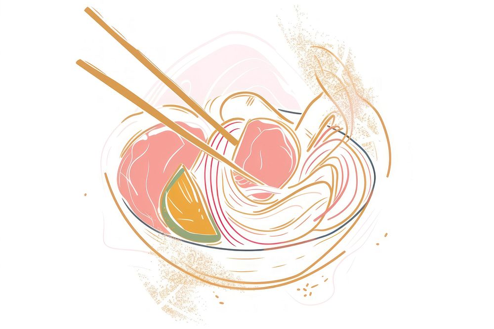 Noodle food chinese drawing sketch line.