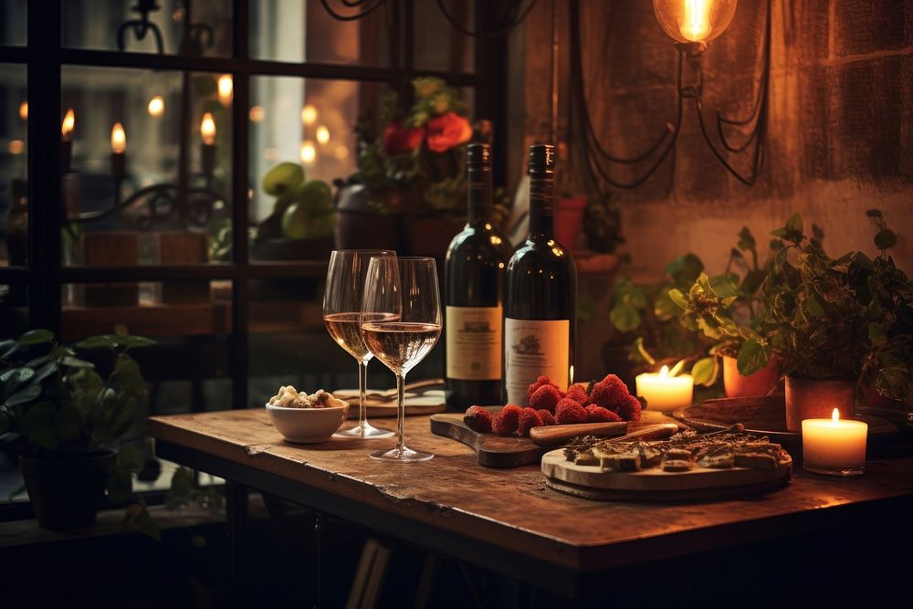 A fashionable photography of Wine bar in advertisment style candle drink wine.