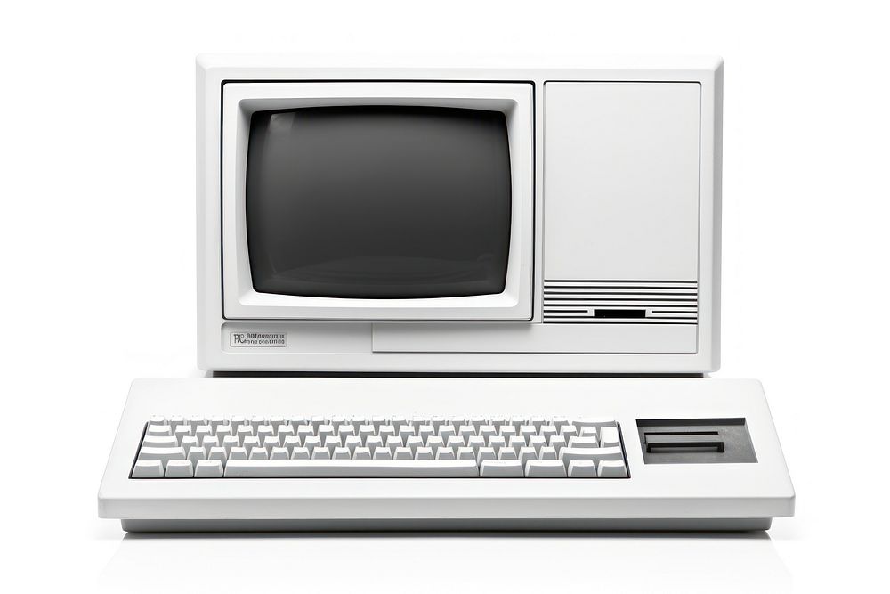 Old computer white background electronics television.