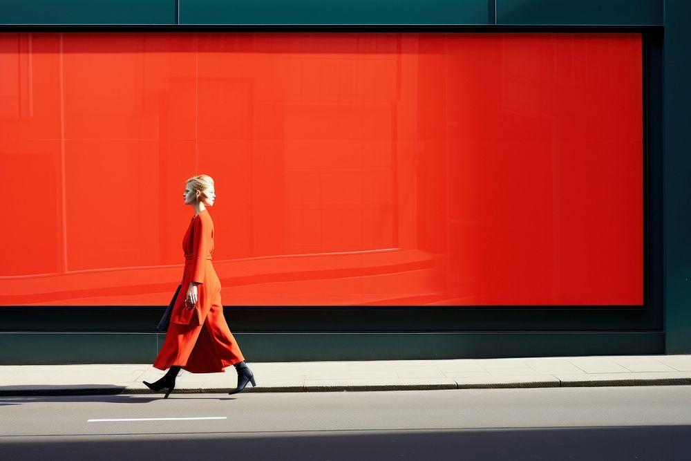 A minimalistic photography of a lady crossing the bright advertisment style footwear walking adult.