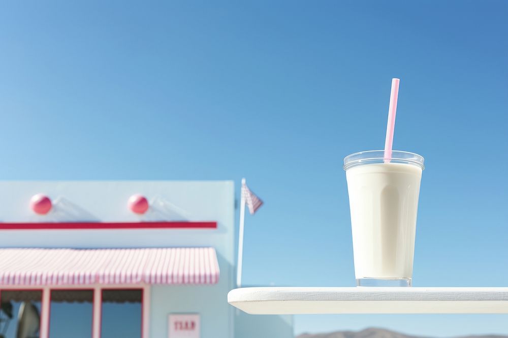 A minimalistic photography of a milk cafe in american cottage country side advertisment style dairy food architecture.