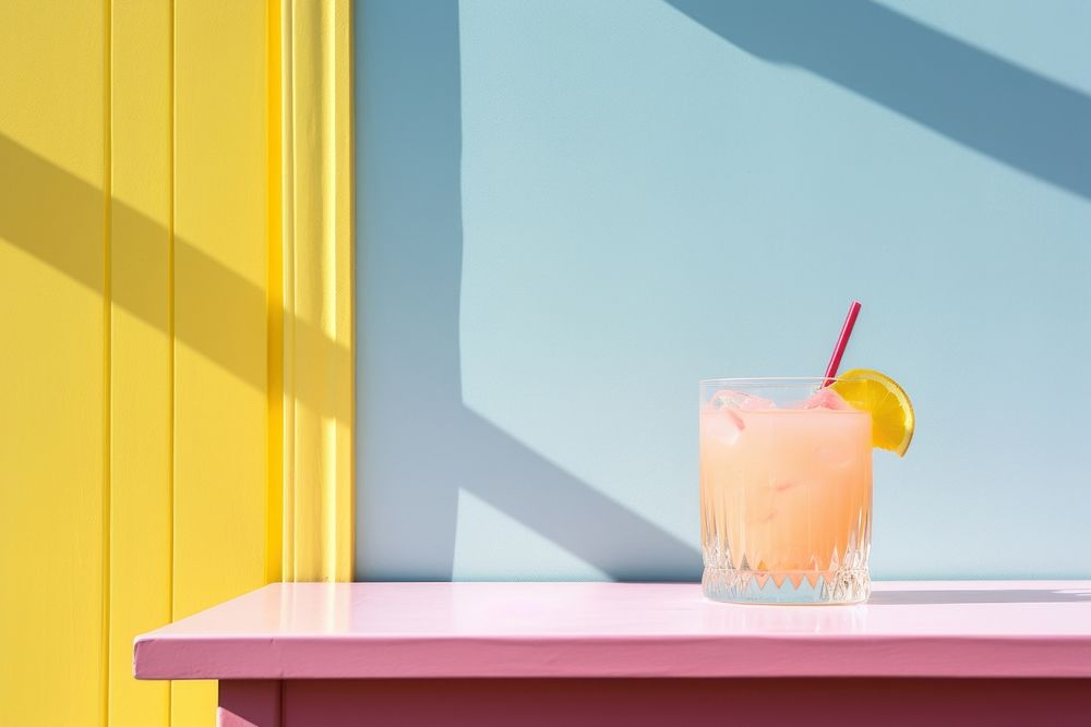 A minimalistic photography of cocktail bar in american cottage country side advertisment style lemonade drink refreshment.