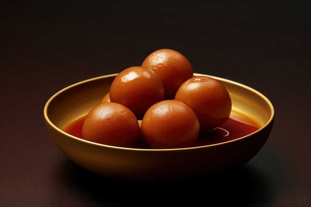 A minimalistic photography of Gulab Jamun in advertisment style food bowl egg.
