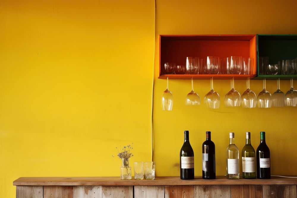 A minimalistic photography of Wine bar in american cottage country side advertisment style wine bottle drink.