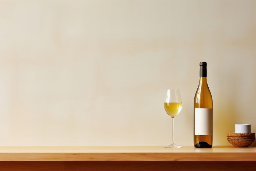 A minimalistic photography of Wine bar in japanese advertisment style wine bottle glass.